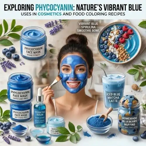 Phycocyanin uses in cosmetics and food coloring recipes